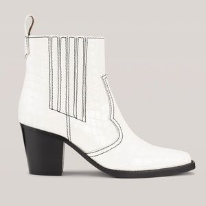 GANNI Belly Croc Western Boot in White